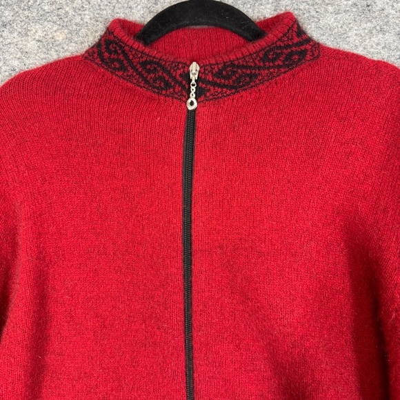 Lothlorian Red Wool Possum Blend Zip-Up Cardigan Sweater with Black Trim Women S - Picture 3 of 16
